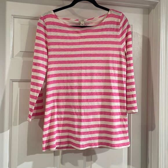 JCrew Pink & White Striped Shirt SMALL - Picture 1 of 3